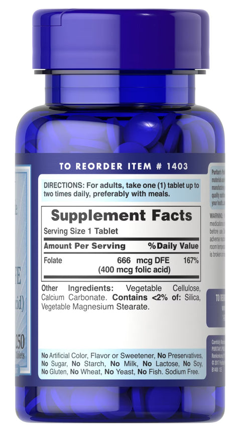 Puritan's Pride Folic Acid 400mcg Tablet 250's