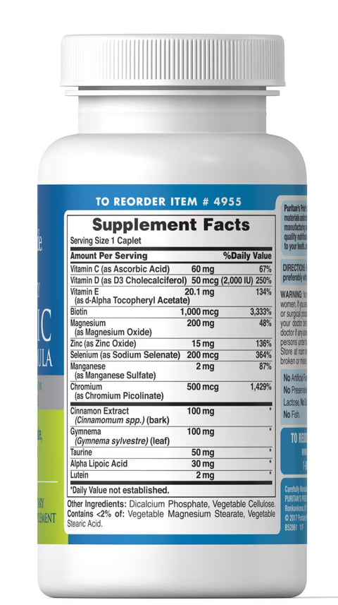 Puritan’s Pride Diabetic Support Formula Caplets 60's