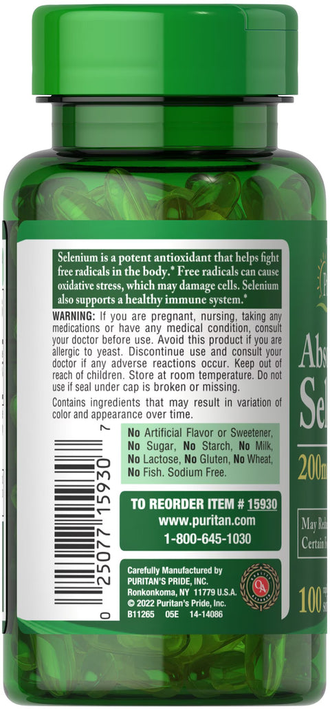 Puritan’s Pride Absorbable Selenium 200mcg Softgels 100's