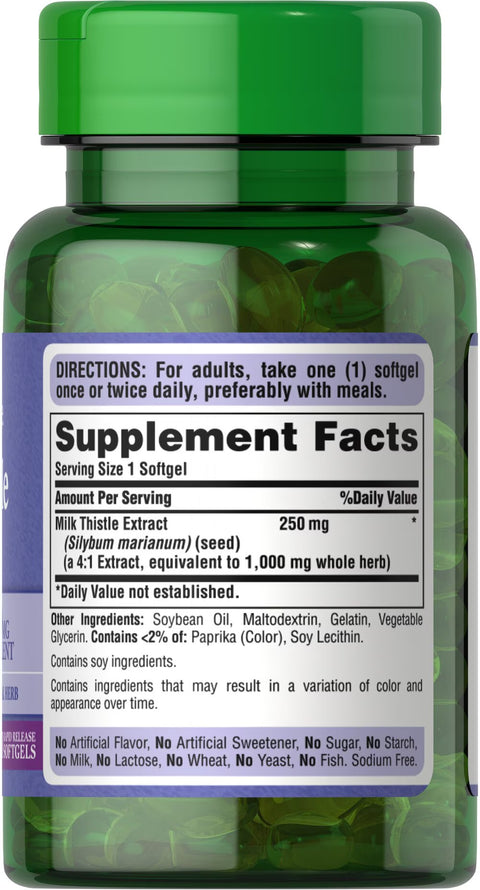 Puritan’s Pride Milk Thistle 1000 mg 4:1 Extract (Silymarin) Softgel 90's