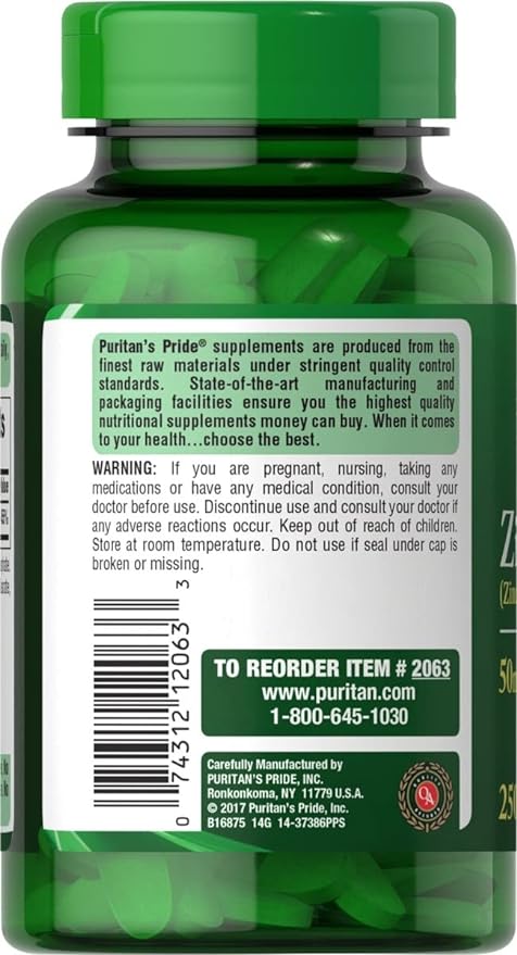 Puritan's Pride Zinc Gluconate 50mg Tablet 100's