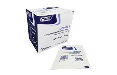 Max Sterile Gauze Swab 8Ply , 5cmx5cm, 100pcs Box