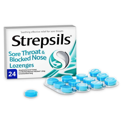 Strepsils Sore Throat and Blocked Nose Lozenges Menthol 24's